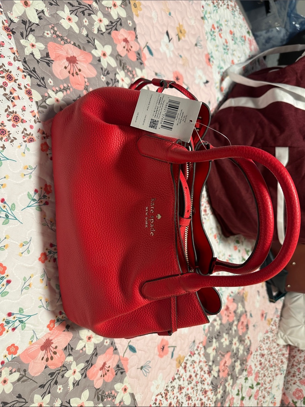 kate spade red pebbled leather dumpling satchel